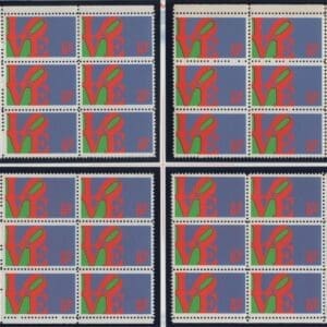 Scott# 1475 "LOVE" MNH MATCHED PLATE BLOCK (6) SET, P# 33934-33937