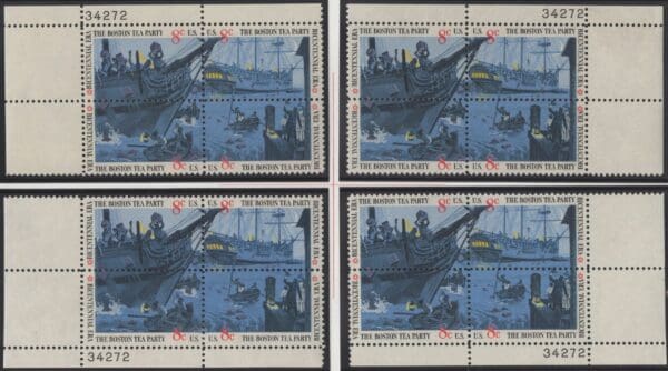 Scott# 1480-83 "BOSTON TEA PARTY" MNH MATCHED PLATE BLOCK (4) SET, PLATE # 34272