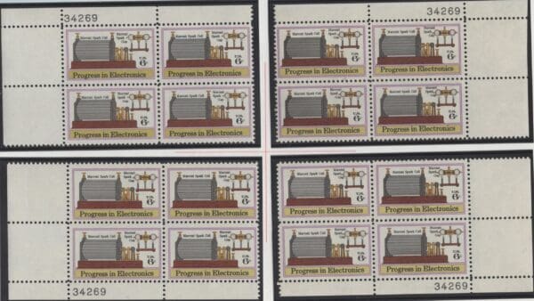 Scott# 1500 "PROGRESS IN ELECTRONICS" MNH MATCHED PLATE BLOCK (4) SET P#34269