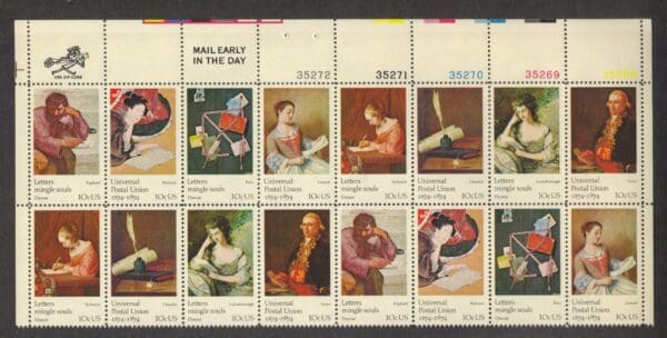 Scott# 1530-37 "UNIVERSAL POSTAL UNION" PLATE-ZIP-ME STRIP (16) MNH