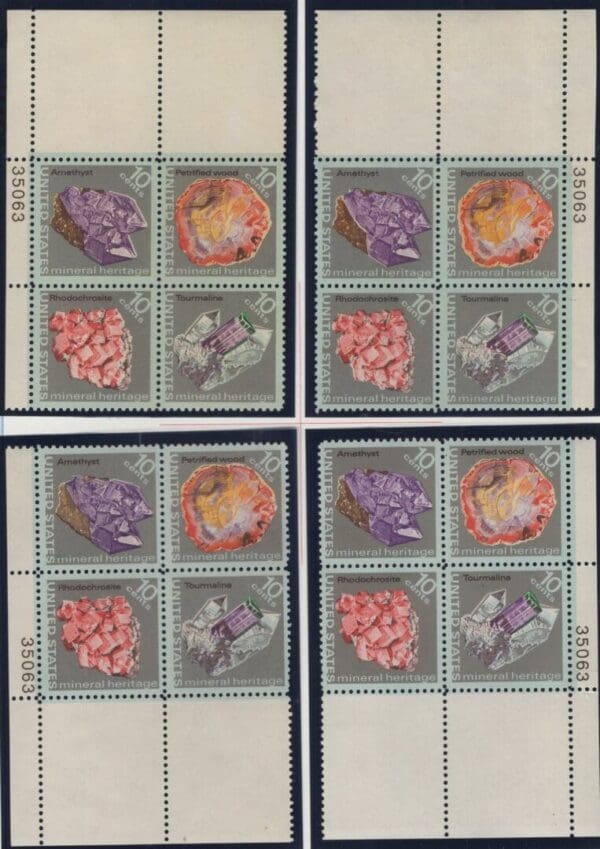 Scott# 1538-41 "MINERAL HERITAGE" MNH MATCHED PLATE BLOCK (4) SET P#35063