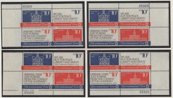 Scott# 1543-46 AMERICAN REVOLUTION BICENTENNIAL MATCHED PLATE BLOCK (4) SET P# 35325