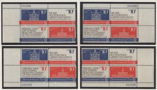 Scott# 1543-46 AMERICAN REVOLUTION BICENTENNIAL MATCHED PLATE BLOCK (4) SET P# 35336