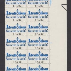 Scott# 1927 "ALCOHOLISM" FLOATING PLATE BLOCK STRIP (20) MNH