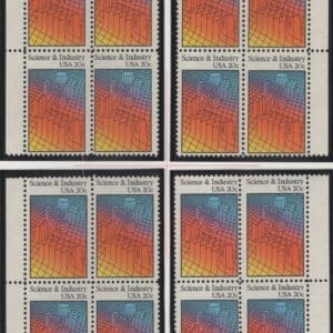 Scott# 2031 "SCIENCE & INDUSTRY" MNH MATCHED PLATE BLOCK (4) SET, PLATE #s 7 & 5