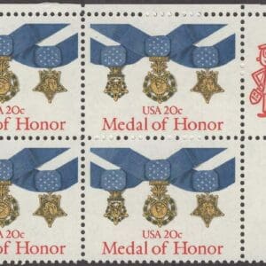 Scott# 2045 "MEDAL of HONOR" ZIP BLOCK (4) MNH, NICELY CENTERED