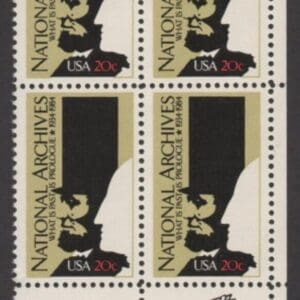 Scott# 2081 "NATIONAL ARCHIVES ANNIVERSARY" ZIP BLOCK (4) MNH