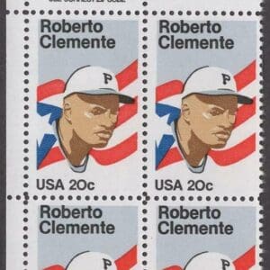 Scott# 2097 "ROBERTO CLEMENTE - BALL PLAYER" ZIP BLOCK (4) MNH