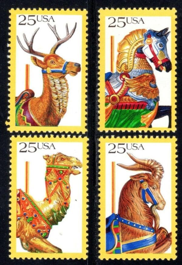 Scott# 2390-93 "CAROUSEL ANIMALS" SINGLES SET (4) MNH