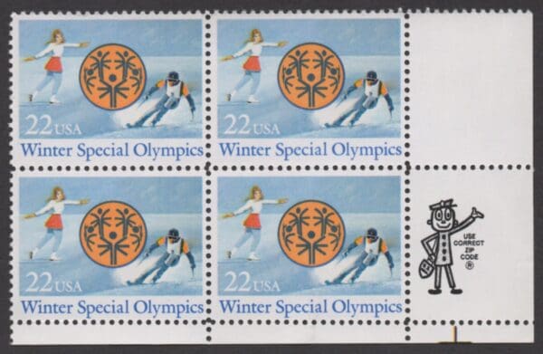 Scott# 2142 "WINTER SPECIAL OLYMPICS" ZIP BLOCK (4) MNH