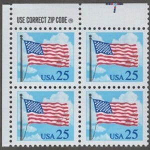 Scott# 2278 "FLAG & CLOUDS" ZIP BLOCK (4) MNH, NICELY CENTERED