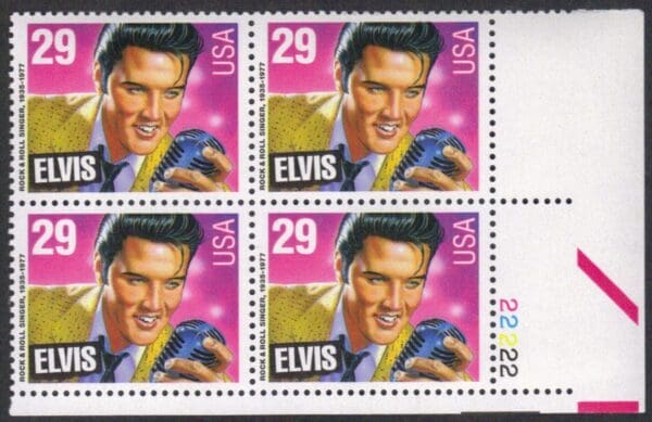 Scott# 2721 "ELVIS PRESLEY" PLATE BLOCK (4) MNH, NICELY CENTERED