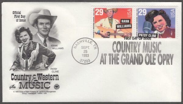 Scott# 2771-72 "COUNTRY MUSIC LEGENDS" HANK WILLIAMS & PATSY CLINE FDC