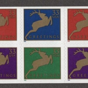 Scott# 3367abc BK276B "REINDEER" NARROW FRAME BOOKLET PANE (15)