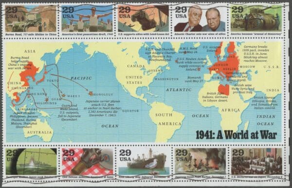 Scott# 2559 "WORLD WAR II - 1941 A WORLD AT WAR" USED SHEET (10)