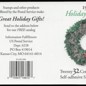 Scott# 3952E (3249-52) "CHRISTMAS WREATHS" BOOKLET PANE (20) MNH - Image 2