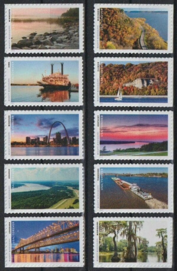 Scott# 5698 "MIGHTY MISSISSIPPI" SINGLES SET (10) MNH