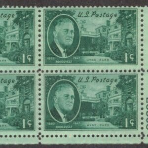 Scott# 930 "ROOSEVELT" PLATE BLOCK (4) MNH, NICELY CENTERED