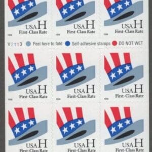 Scott# 3268c "H-RATE" INTACT BOOKLET PANE (20) NICELY CENTERED