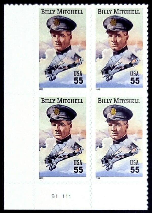 Scott# 3330 "GENERAL BILLY MITCHELL & BIPLANE" MNH PLATE BLOCK(4)