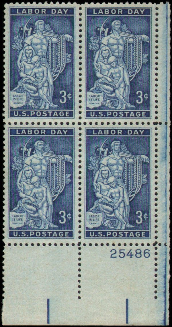 Scott# 1082 "LABOR DAY-AFL-CIO" MNH PLATE BLOCK (4) NICELY CENTERED