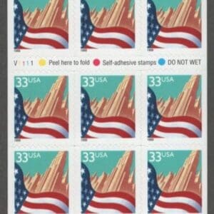 Scott# 3278e"FLAG OVER CITY" INTACT BKLT (20) PLATE # V1111