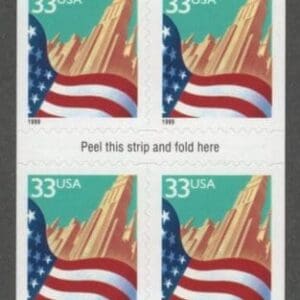 Scott# 3278j"FLAG OVER CITY" INTACT BKLT (10) PLATE # V1111