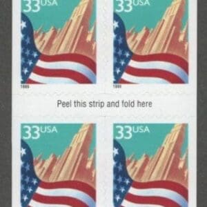 Scott# 3278j"FLAG OVER CITY" INTACT BKLT (10) PLATE # V2222