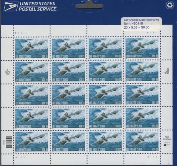 Scott# 3372 "U S NAVY SUBS-LOS ANGELES CLASS" SHEET (20) SEALED USPS PKG