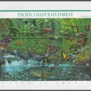Scott# 3378 PACIFIC COAST RAIN FOREST FULL SHEET FIRST DAY of ISSUE COVER