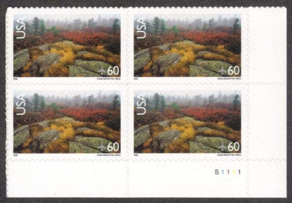 Scott# C138B "ARCADIA NATIONAL PARK" S/A PLATE BLOCK (4) (2005 YEAR DATE)