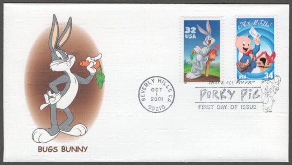 Scott# 3137-3534 "LOONEY TUNES PORKY & FRIENDS" FLEETWOOD SPECIAL CANCELS FDC SET