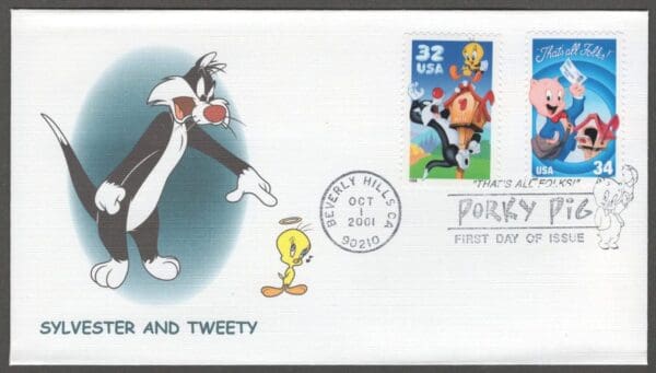 Scott# 3137-3534 "LOONEY TUNES PORKY & FRIENDS" FLEETWOOD SPECIAL CANCELS FDC SET - Image 3