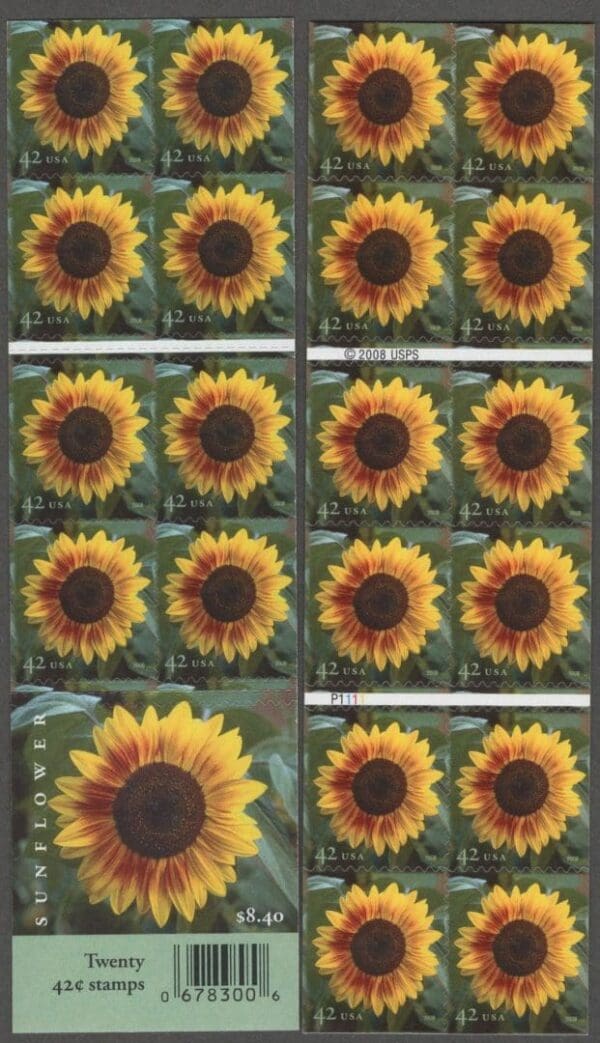 Scott# #4347a "SUNFLOWER" MNH UNFOLDED BOOKLET PANE (20)