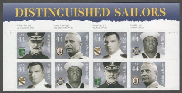 Scott# 4440-43 "DISTINGUISHED SAILORS" MNH TOP PLATE BLOCK (8) W/HEADER