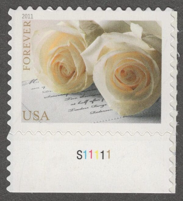 Scott# 4520 "WEDDING ROSES" PLATE # SINGLE, MNH, NICELY CENTERED