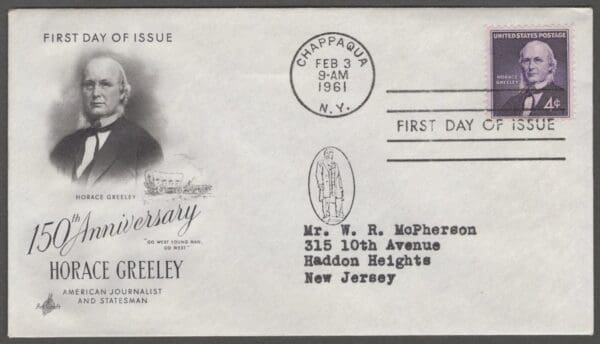 Scott# 1177 "HORACE GREELEY-JOURNALIST" ARTCRAFT FIRST DAY COVER