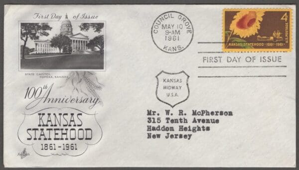 Scott# 1183 "KANSAS STATEHOOD" ARTCRAFT FIRST DAY COVER