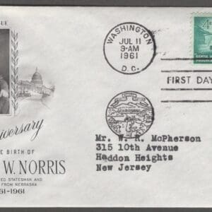 Scott# 1184 "G W NORRIS-SENATOR" ARTCRAFT FIRST DAY COVER