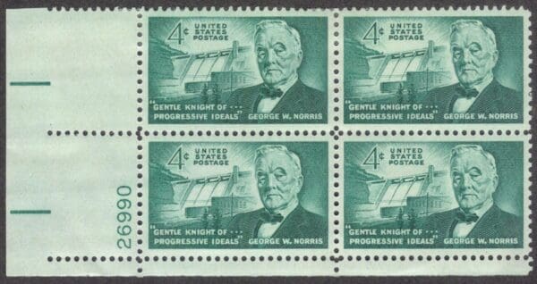 Scott# 1184 "G W NORRIS-SENATOR" PLATE BLOCK (4) MINT