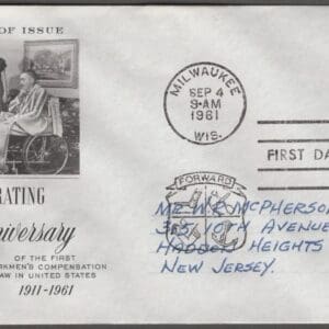 Scott# 1186 "WORKMEN'S COMPENSATION 50TH ANNIV." FIRST DAY COVER
