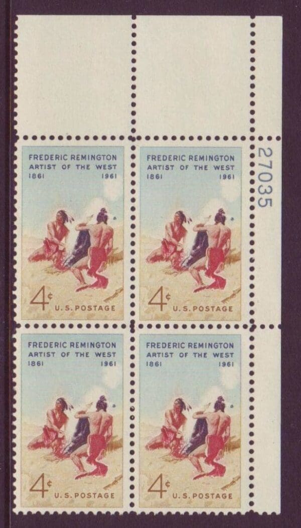 Scott# 1187 "FREDRIC REMINGTON - ARTIST" MNH PLATE BLOCK (4)