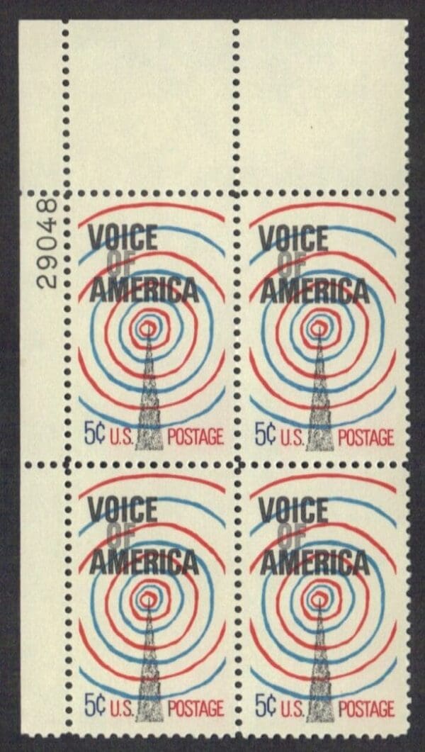 Scott# 1329 "VOICE OF AMERICA" MINT PLATE BLOCK (4) NICELY CENTERED