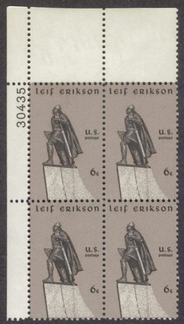 Scott# 1359 "LEIF ERIKSON - EXPLORER" MINT PLATE BLOCK (4) NICELY CENTERED