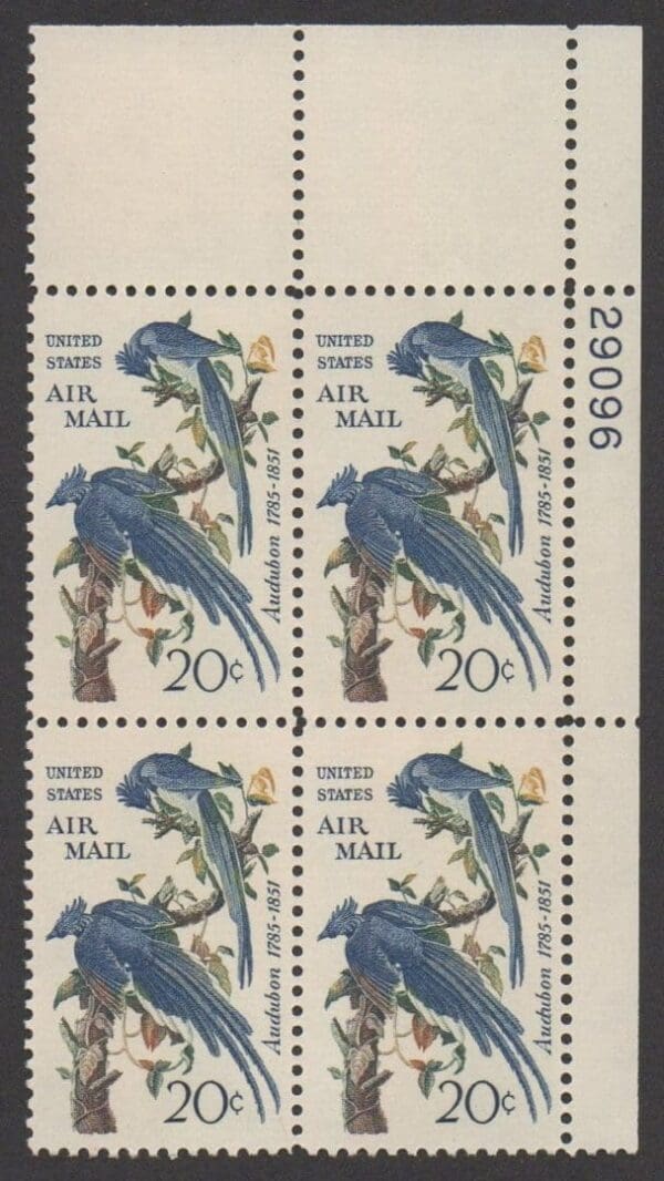 Scott# C71 "COLUMBIA JAY'S-AUDUBON" PLATE BLOCK (4) NICELY CENTERED