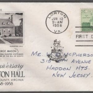 Scott# 1108 "GUNSTON HALL-VIRGINIA" ARTCRAFT FIRST DAY COVER