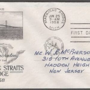 Scott# 1109 "MACKINAC BRIDGE" ARTCRAFT FIRST DAY COVER