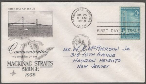 Scott# 1109 "MACKINAC BRIDGE" ARTCRAFT FIRST DAY COVER