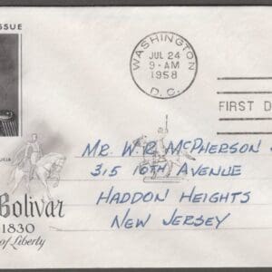 Scott# 1110 "SIMON BOLIVAR" ARTCRAFT FIRST DAY COVER