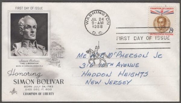 Scott# 1111 "SIMON BOLIVAR" ARTCRAFT FIRST DAY COVER